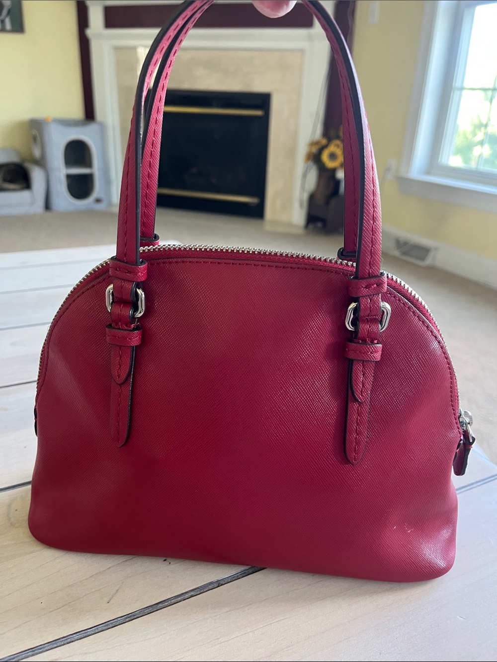 COACH Peyton Mini Red Leather Dome Satchel and Crossbody Bag - Picture 5 of 11
